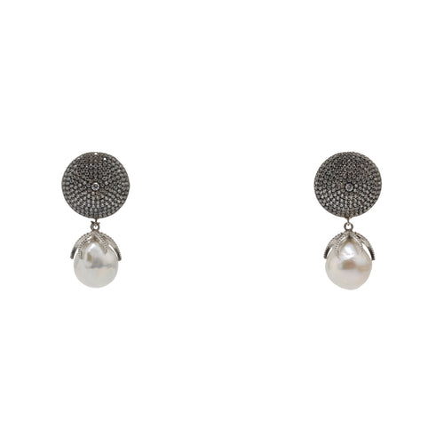 Earrings Pearl Drops and Crystal Disc
