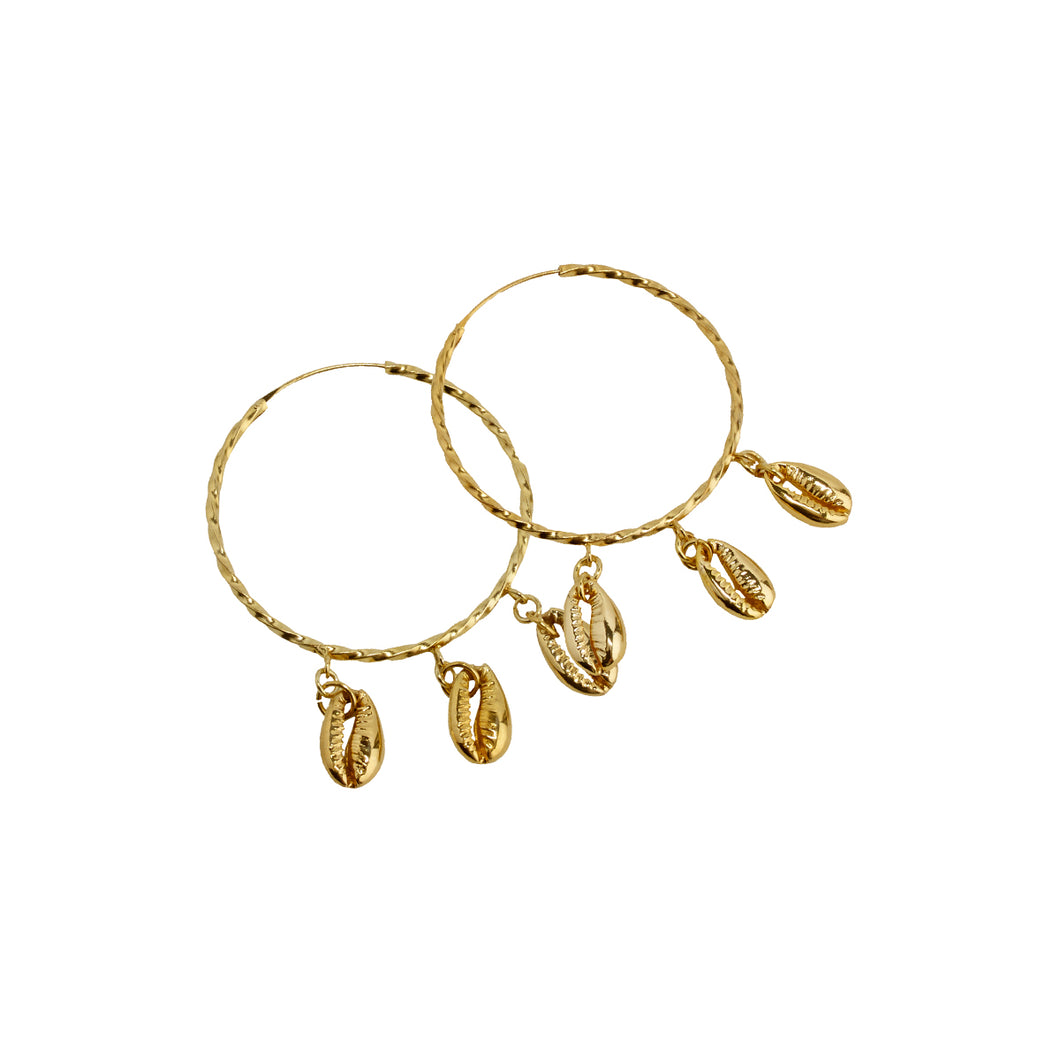 Earrings Gold Hoops Three shell