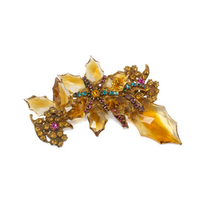 Vintage Miriam Haskell Golden Crystal Brooch and Earrings