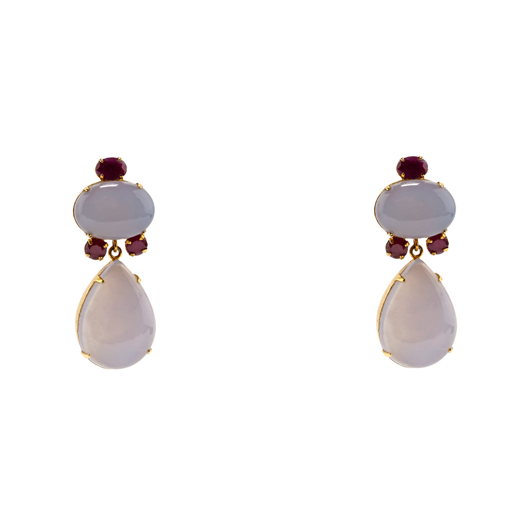 Semi-Precious Chalcedony and Ruby Earrings