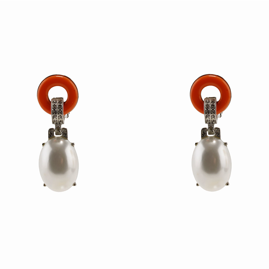 Art-Deco Pearl and Coral Earrings